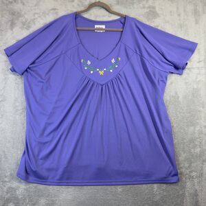 Anthony Richards Top Womens 4X Purple Floral Short Sleeve Plus Size Stretch Cute